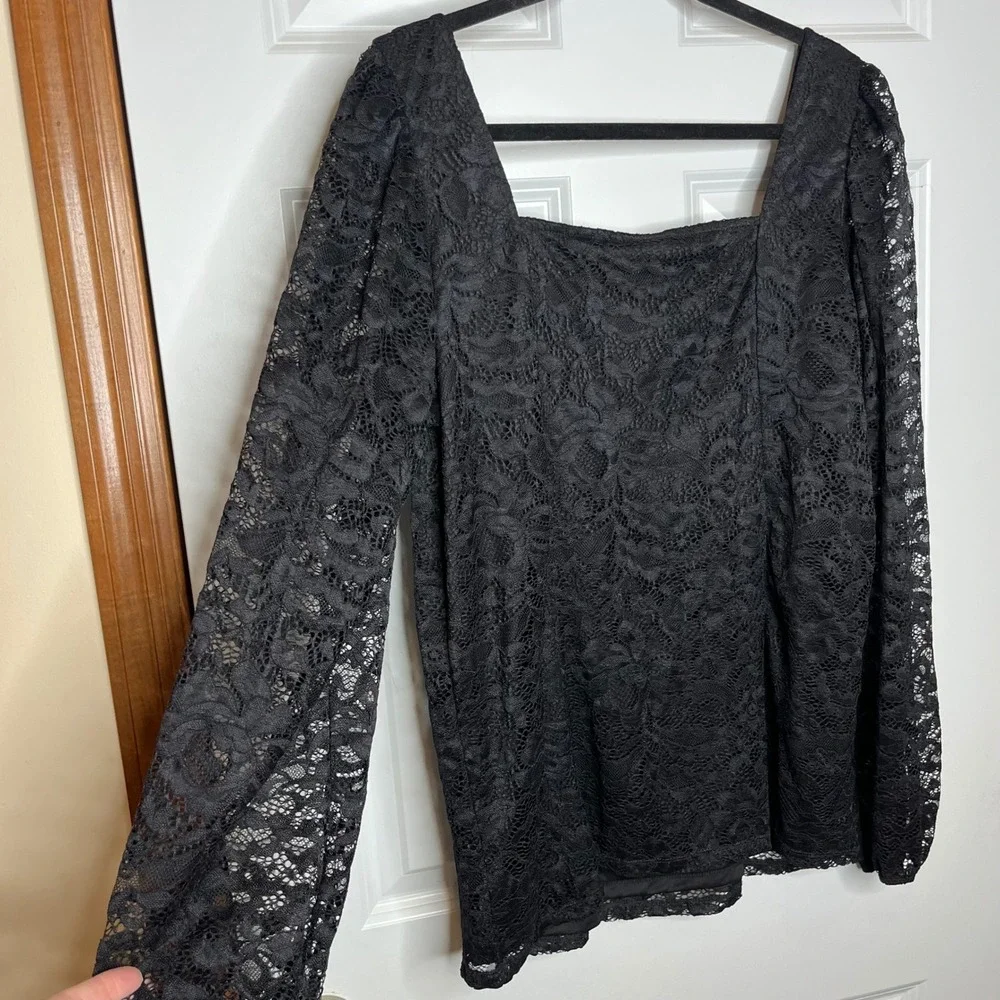 Torrid NEW Lace Sweetheart Black Long Sleeve Top Plus 2X 18-20 Square Neckline - Picture 10 of 14